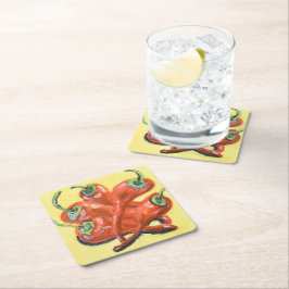 Porta-copo De Papel Quadrado Pimentões Vermelhos Picantes