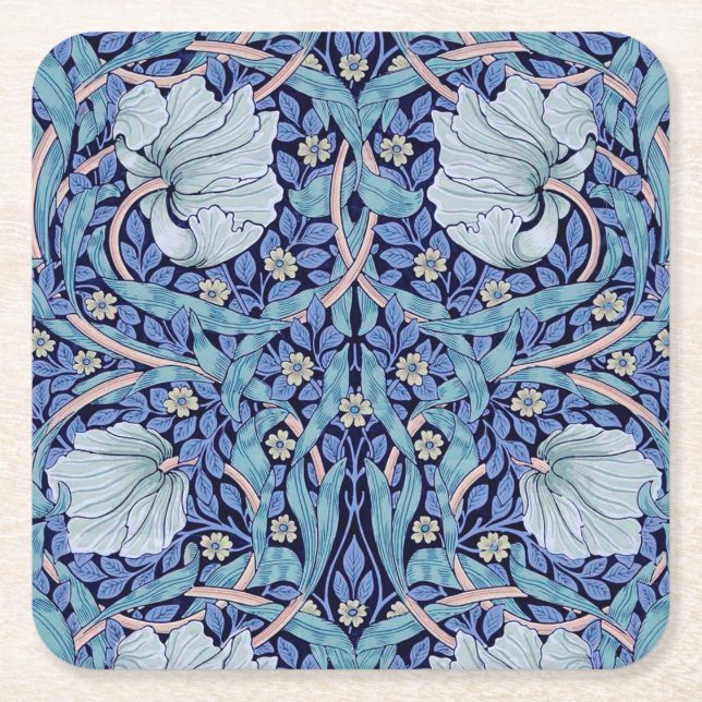 Porta-copo De Papel Quadrado Pimpernel Blue, William Morris (Frente)