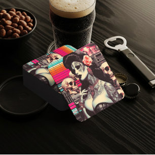 Porta-copo De Papel Quadrado Pin-up Assustador de Synthwave