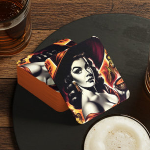 Porta-copo De Papel Quadrado Pin-up Bruxa Retro