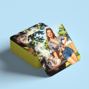 Porta-copo De Papel Quadrado Pin-up de Churrasco Vintage