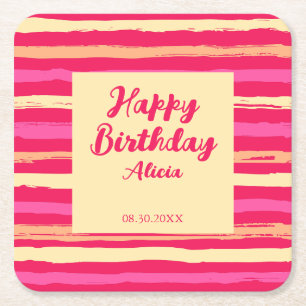 Porta-copo De Papel Quadrado Pincel Cor-de-Rosa Altos-Coloridos Aniversário