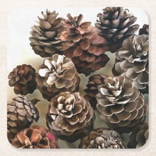Porta-copo De Papel Quadrado Pine Cones Organic Enfeites de natal Art