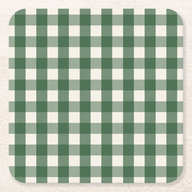 Porta-copo De Papel Quadrado Pine Needle Lane - Pine Green Gingham Pattern (Frente)