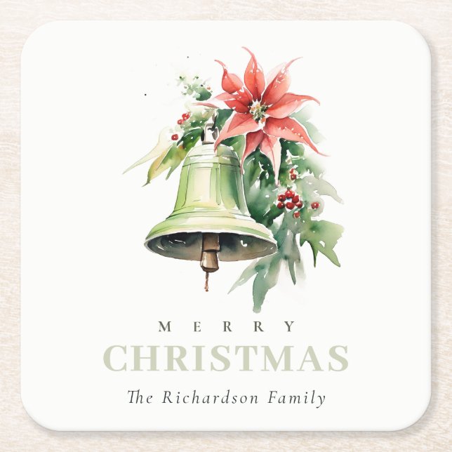 Porta-copo De Papel Quadrado Pine Poinsettia Foliage - Pinho de Natal (Frente)