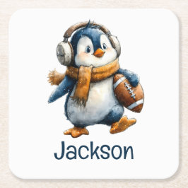 Porta-copo De Papel Quadrado Pinguim de Futebol de Inverno Personalizado para C