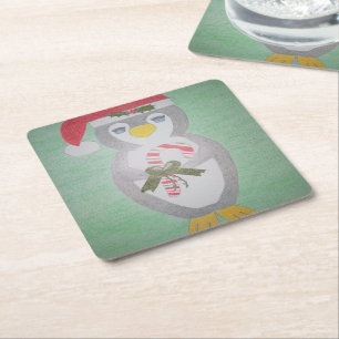 Porta-copo De Papel Quadrado Pinguim de Natal bonito