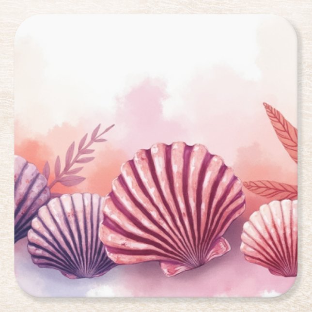 Porta-copo De Papel Quadrado Pink And Purple Seashells  (Frente)