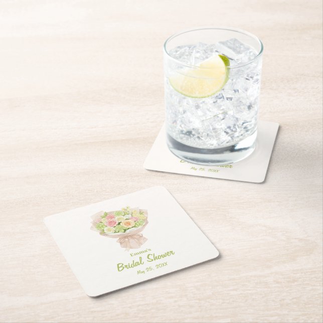 Porta-copo De Papel Quadrado pink bouquet Bridal Shower (Insitu)