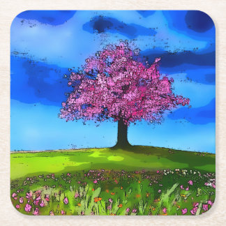 Porta-copo De Papel Quadrado Pink Cherry Tree