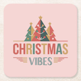 Porta-copo De Papel Quadrado Pink Christmas Vibes Square Coaster Set