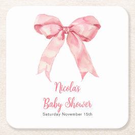 Porta-copo De Papel Quadrado Pink Coquette Bow Baby Shower