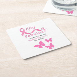 Porta-copo De Papel Quadrado Pink Fifty Fabulous Fighting Cancer 50th Birthday