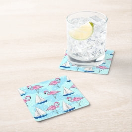Porta-copo De Papel Quadrado Pink Flamingo Blue Sailboat Preppy