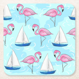Porta-copo De Papel Quadrado Pink Flamingo Blue Sailboat Preppy