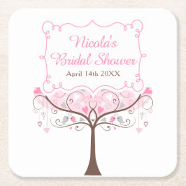 Porta-copo De Papel Quadrado Pink Floral Bird Bridal Shower