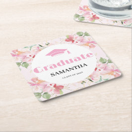 Porta-copo De Papel Quadrado Pink Floral Graduation