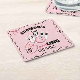 Porta-copo De Papel Quadrado Pink Hand Drawn BOWling Bows Girl Birthday Party