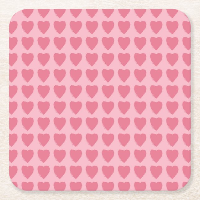 Porta-copo De Papel Quadrado Pink Hearts Seamless Pattern (Frente)