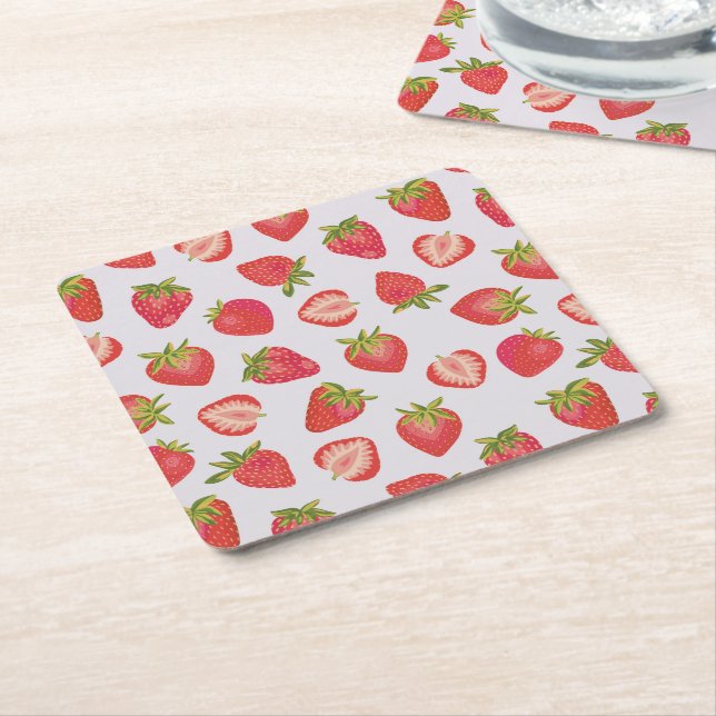 Porta-copo De Papel Quadrado Pink Red Summer Strawberry (Inclinado)