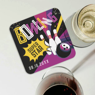 Porta-copo De Papel Quadrado Pinos-Estrelas legal de Boliche Rosa-Rosa-Amarelo-