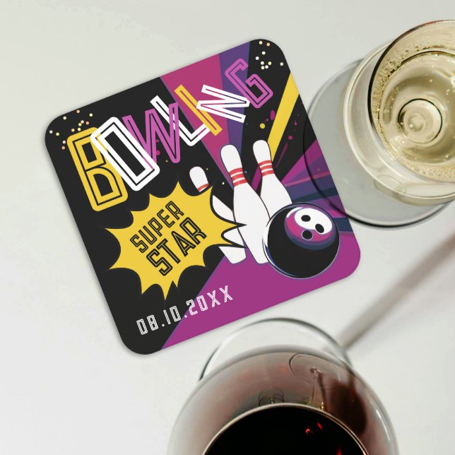 Porta-copo De Papel Quadrado Pinos-Estrelas legal de Boliche Rosa-Rosa-Amarelo- (Criador carregado)