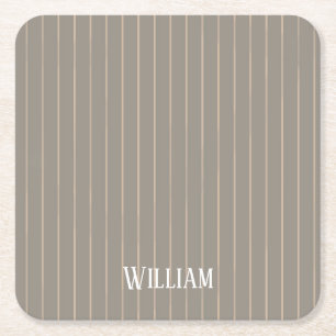 Porta-copo De Papel Quadrado Pinstripes bege personalizado