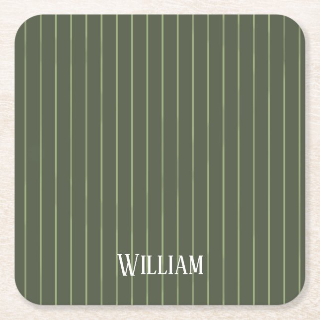 Porta-copo De Papel Quadrado Pinstripes verde-oliva (Frente)