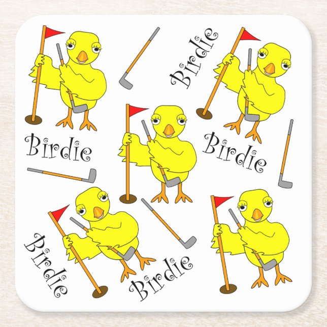 Porta-copo De Papel Quadrado Pintinho Birdie Golfer (Frente)