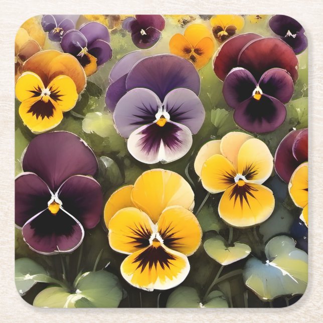 Porta-copo De Papel Quadrado Pintura a aquarela e púrpura (Frente)