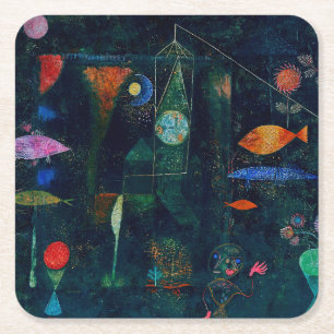 Porta-copo De Papel Quadrado Pintura Abstrata Magia de Peixes de Paul Klee Arte