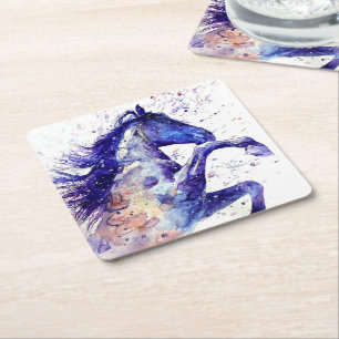 Porta-copo De Papel Quadrado Pintura Artística de Cavalo com Tinta aquarela res