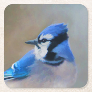 Porta-copo De Papel Quadrado Pintura Blue Jay - Arte Original para Pássaros