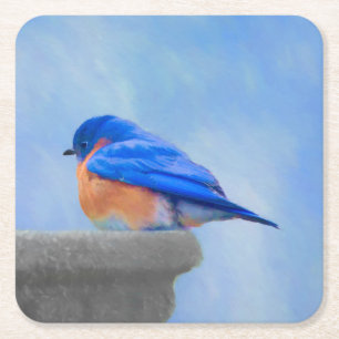 Porta-copo De Papel Quadrado Pintura Bluebird - Arte Original para Pássaros
