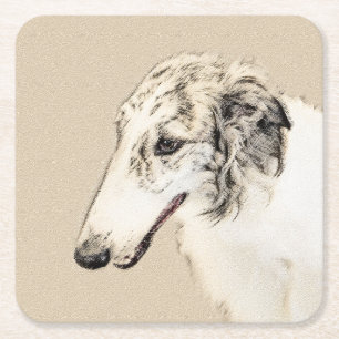 Porta-copo De Papel Quadrado Pintura Borzoi (Tigrado Prateado) Arte Original de