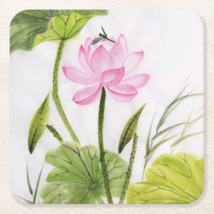 Porta-copo De Papel Quadrado Pintura da aguarela da flor de Lotus 2