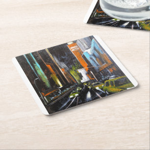 Porta-copo De Papel Quadrado Pintura da Meia-Noite Elétrica de Nova York - Alfr