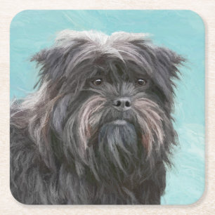 Porta-copo De Papel Quadrado Pintura de Affenpinscher - Arte de Cachorro Origin