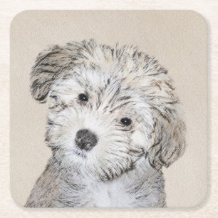 Porta-copo De Papel Quadrado Pintura de Cachorrinho Havanês - Arte Original de