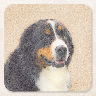 Porta-copo De Papel Quadrado Pintura de Cachorro de Montanha Bernese - Arte Ori