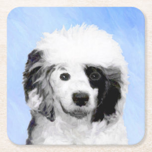 Porta-copo De Papel Quadrado Pintura de Cachorro Português - Arte Original de C