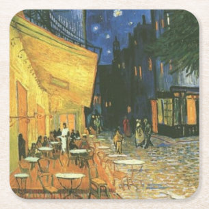 Porta-copo De Papel Quadrado Pintura de Café da Noite por van Gogh