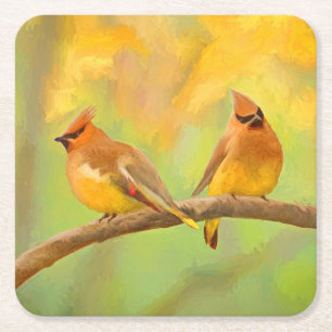 Porta-copo De Papel Quadrado Pintura De Cedar Waxwing - Arte De Cachorro Origin