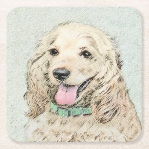 Porta-copo De Papel Quadrado Pintura de Cocker Spaniel Buff - Arte de Cão Orig