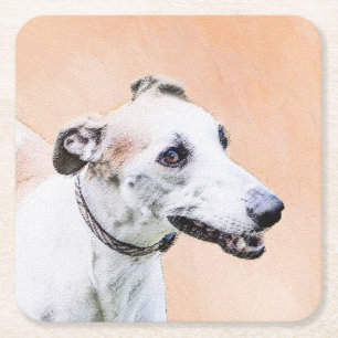 Porta-copo De Papel Quadrado Pintura de Greyhound - Arte de Cachorro Original