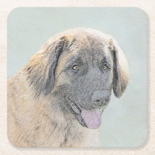 Porta-copo De Papel Quadrado Pintura de Leonberger - Arte de Cachorro Original 
