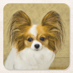 Porta-copo De Papel Quadrado Pintura de Papillon (Hound Tri) - Arte de Cão Ori