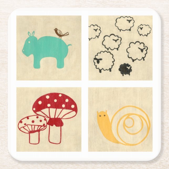 Porta-copo De Papel Quadrado Pintura de quatro blocos de madeira para crianças (Frente)