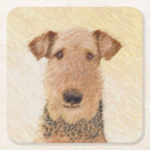 Porta-copo De Papel Quadrado Pintura de Terrier Airedale - Arte original cômoda