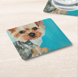 Porta-copo De Papel Quadrado Pintura de Yorkshire Terrier por Alfred Fox
